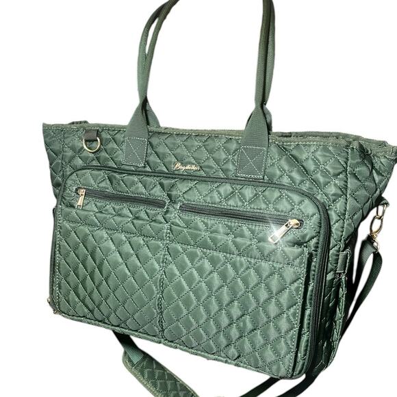 Bagstellar Green Quilted Weekender Tote Bag w/ Multi-Function Pockets - Picture 2 of 10